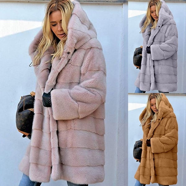 New Womens Warm Soft Faux Fur Overcoat Feel Oversized Long Lapel Parka Coat Sz L